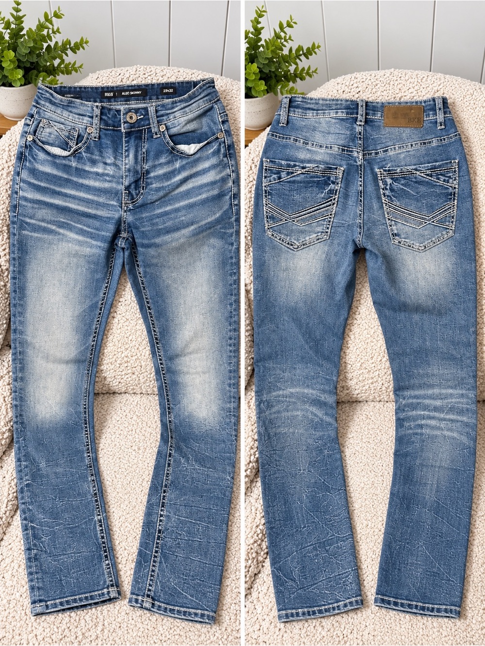 BKE women’s Light Blue Washed Slim Straight Jeans
